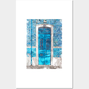 Vintage Old Blue Doors Blue Patterned Tiles Posters and Art